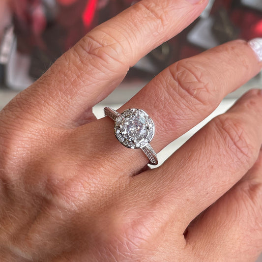 Silver Vintage Style Halo CZ Solitaire Ring