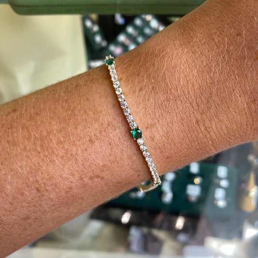 9ct Gold Green & White CZ Line Bracelet