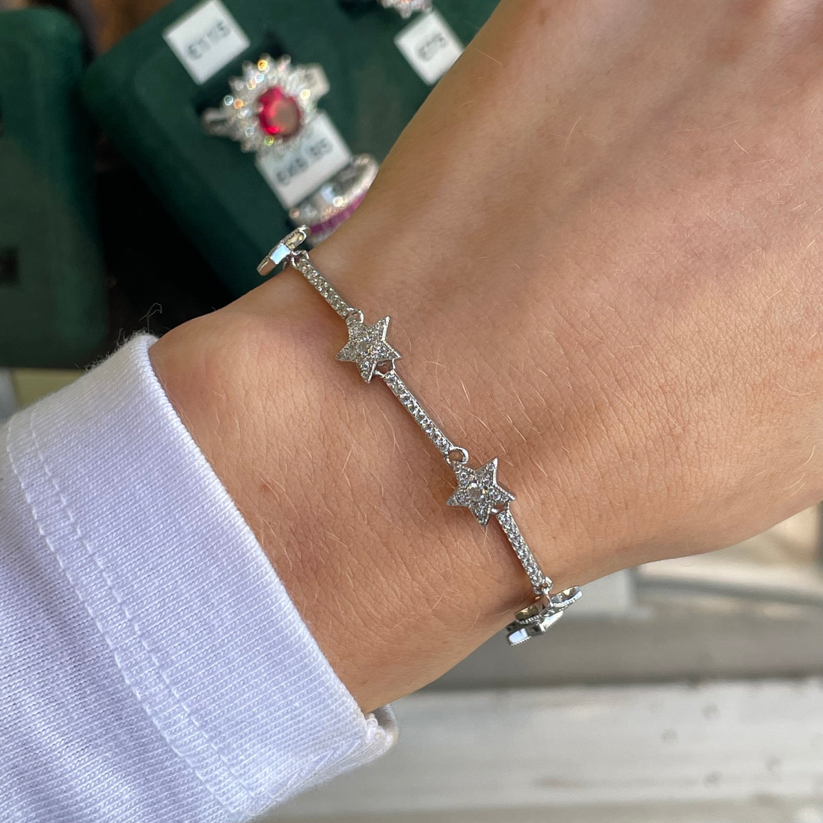 Silver CZ Star Line Bracelet