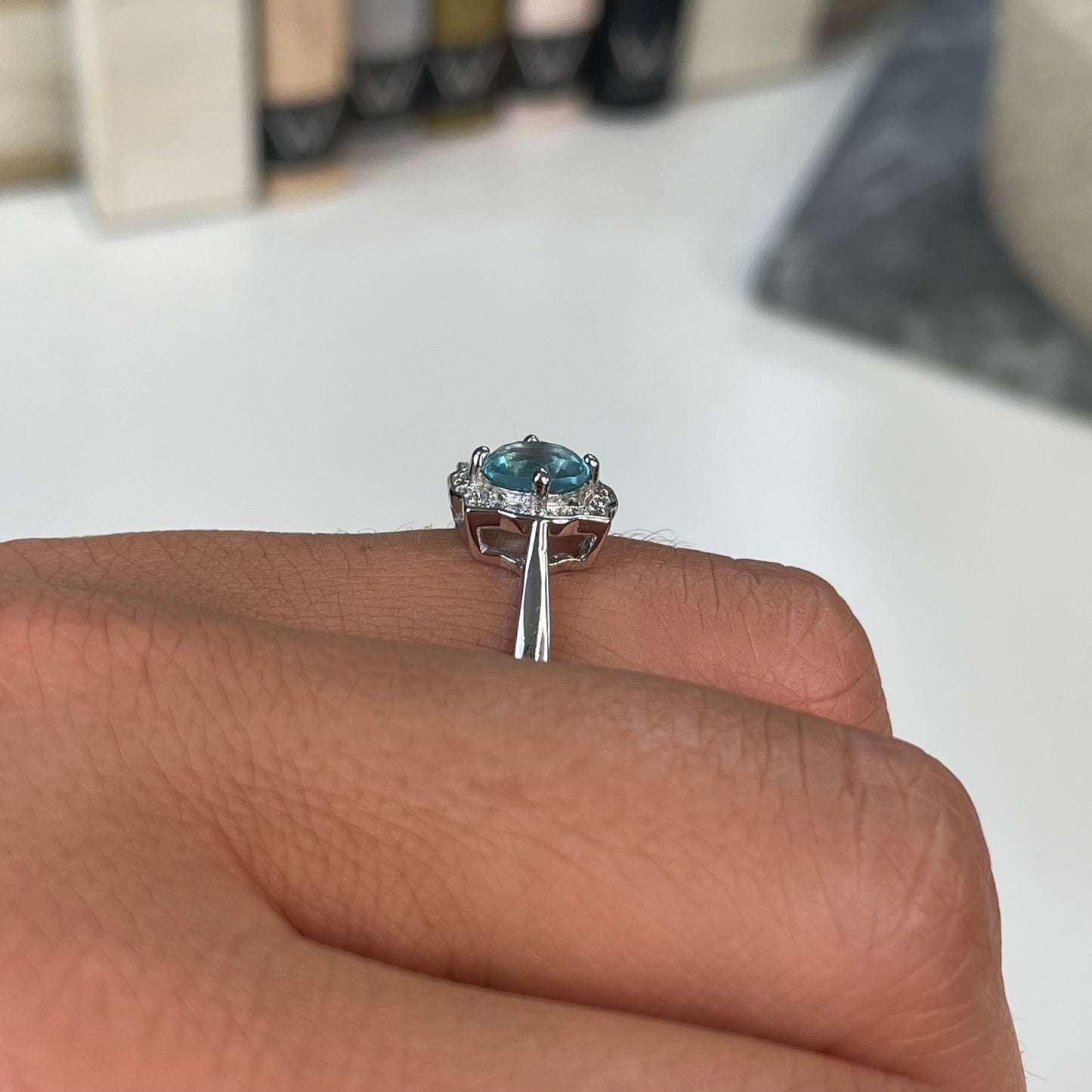 Silver Aqua CZ Vintage Style Cluster Ring - John Ross Jewellers