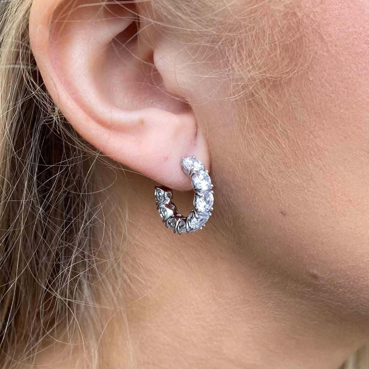 Silver CZ Half Hoop Earrings