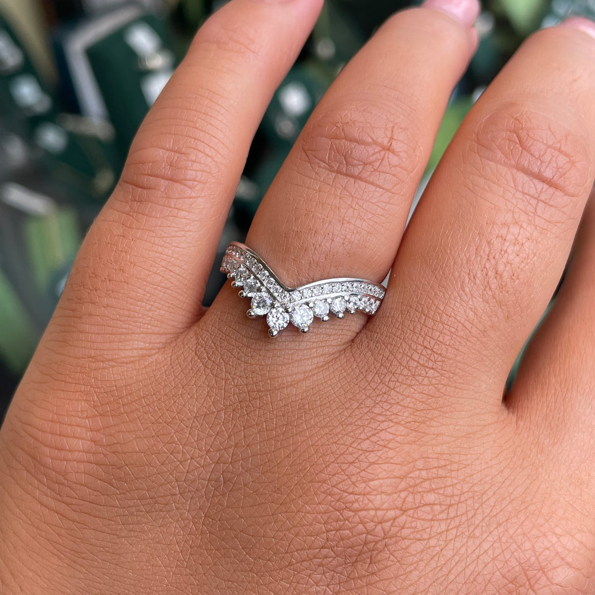 Silver CZ Wishbone Ring | Tiara