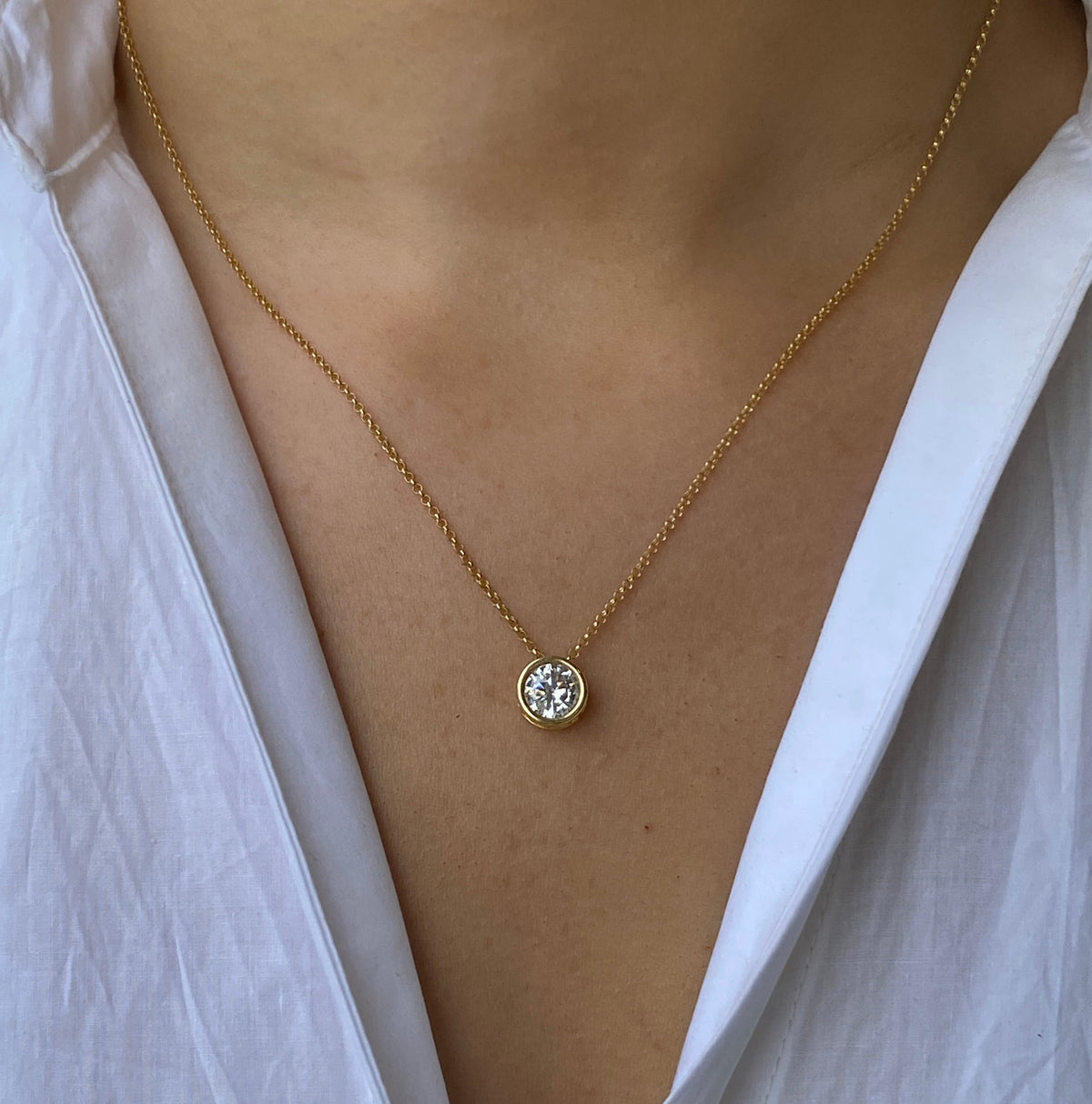 Sunshine 8mm CZ Bezel Solitaire Necklace | 42 + 5 + 5cm