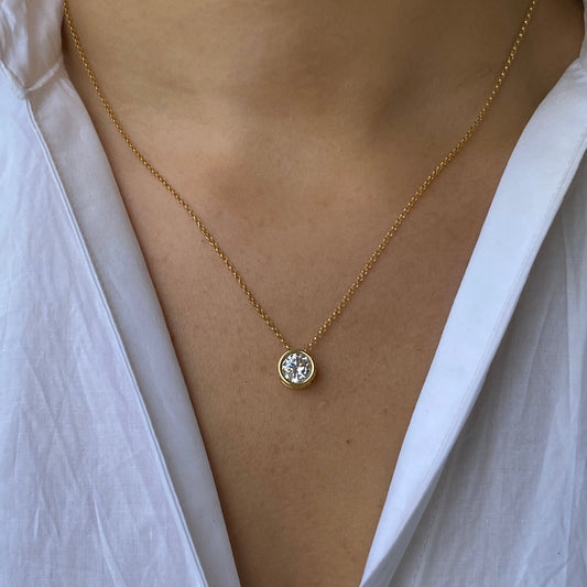 Sunshine 8mm CZ Bezel Solitaire Necklace | 42 + 5 + 5cm