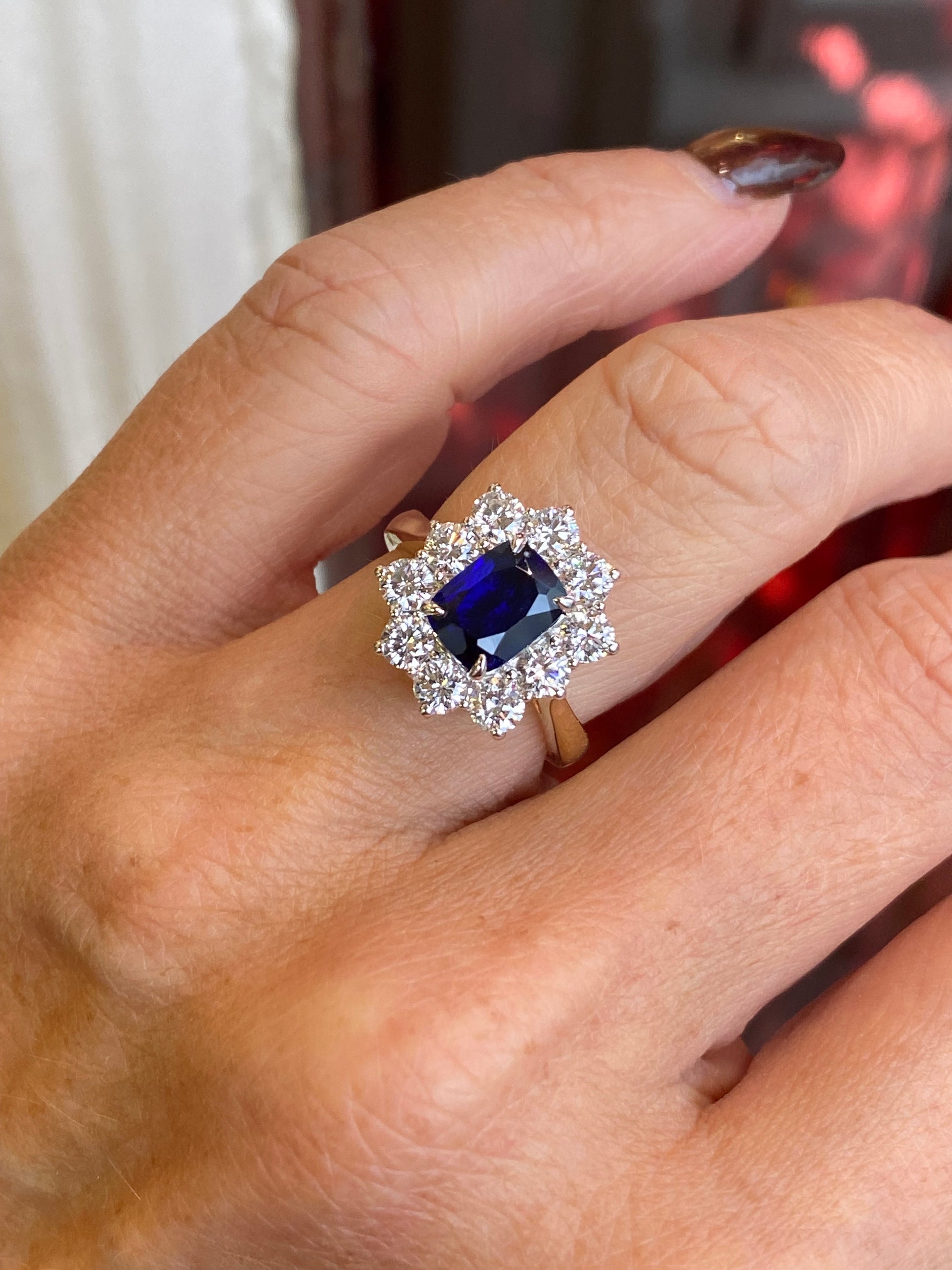 9ct Gold Lab Grown Sapphire Cluster Ring - John Ross Jewellers
