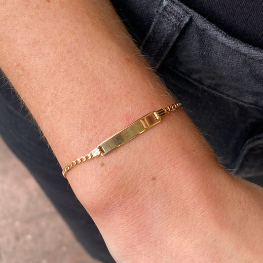 9ct Gold Bar Disc Curb Identity Bracelet