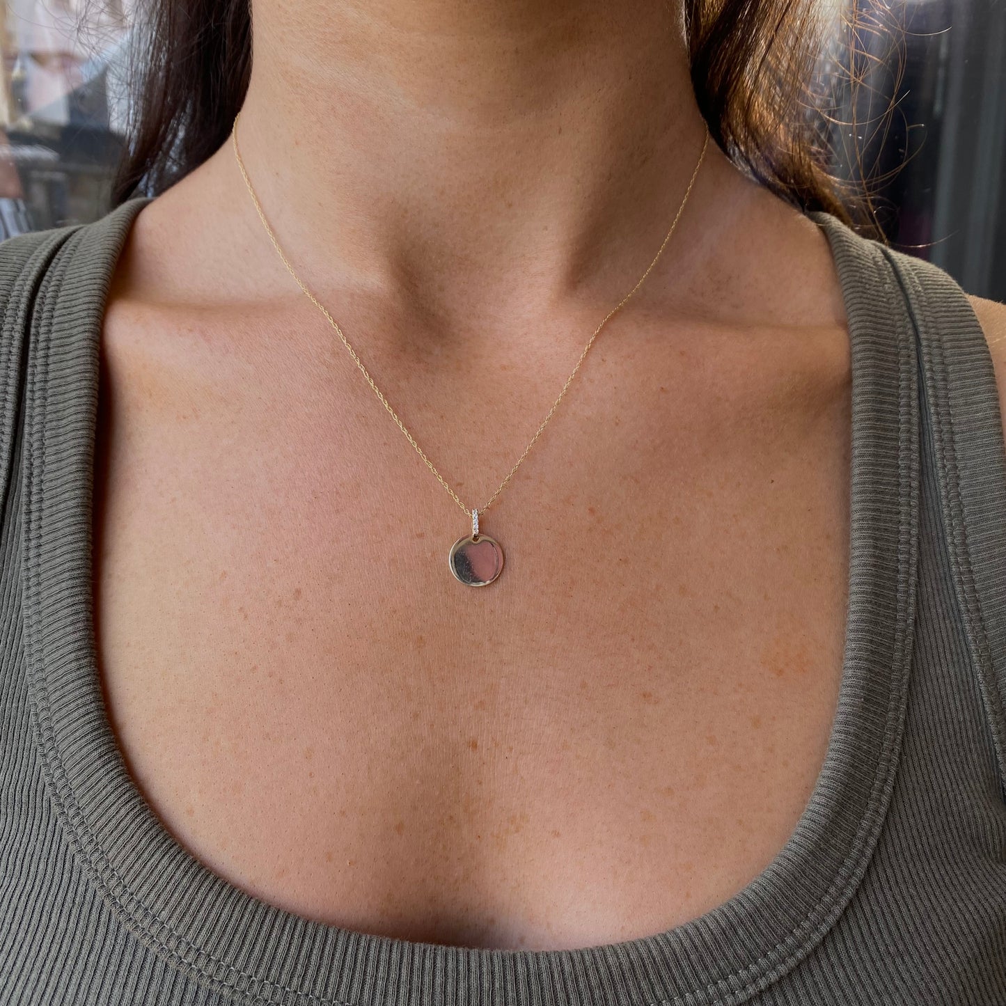 9ct Gold 12mm Disc Necklace | CZ Bail - John Ross Jewellers