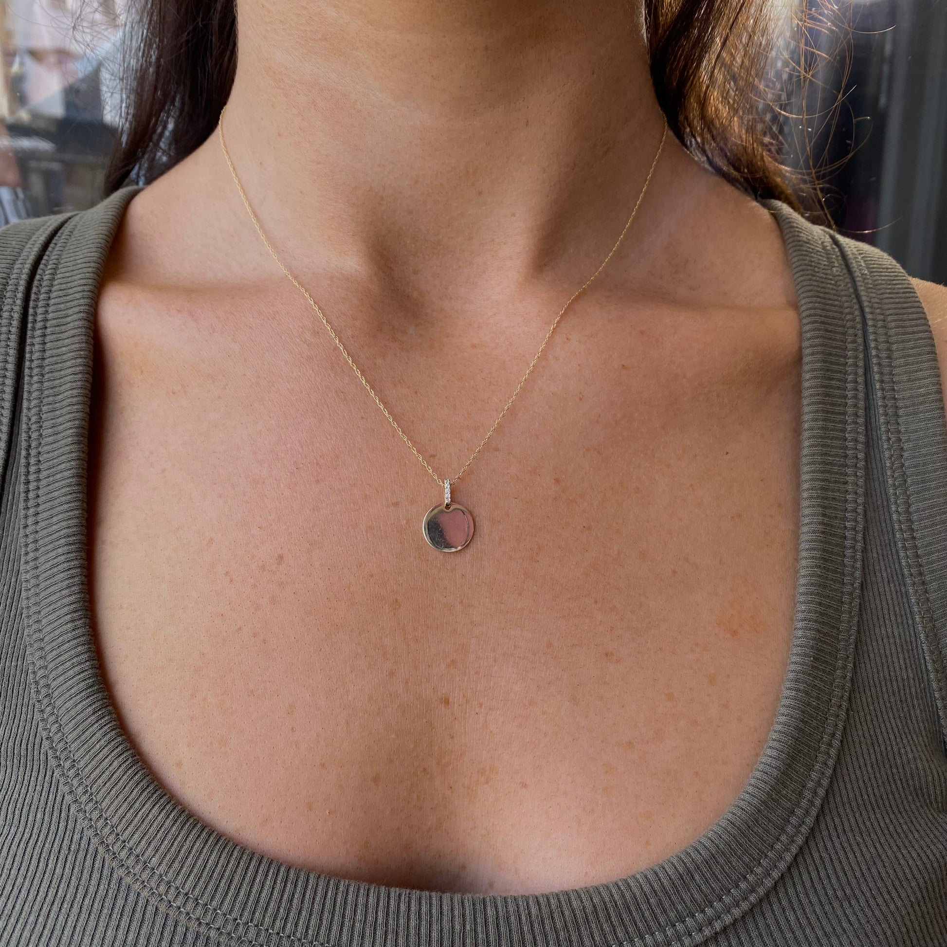 9ct Gold 12mm Disc Necklace | CZ Bail - John Ross Jewellers