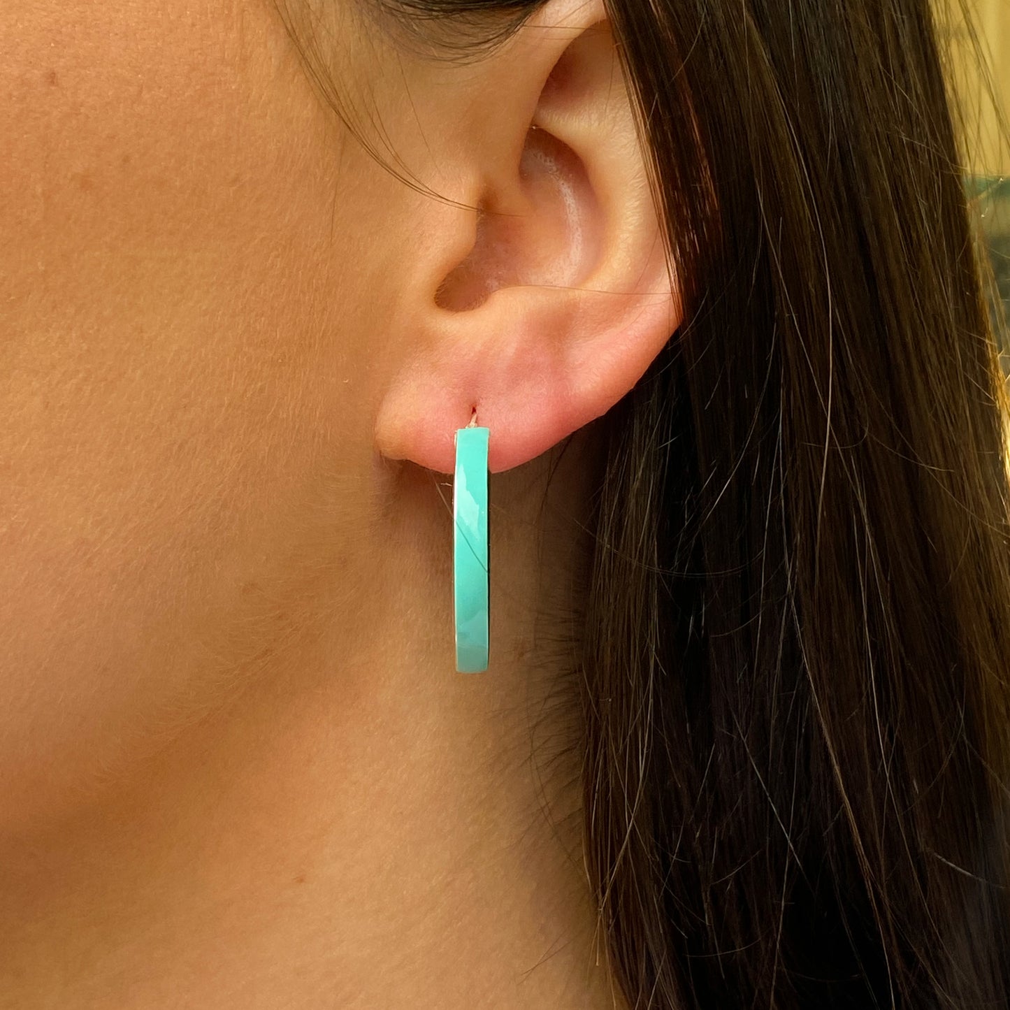 Silver Turquoise Enamel Chunky Hoop Earrings | 28mm - John Ross Jewellers