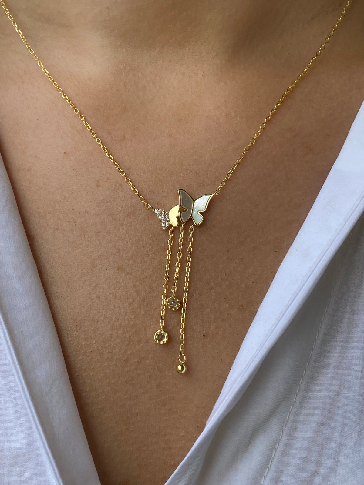 Sunshine CZ Butterfly Lariat Necklace