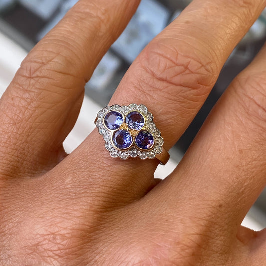 9ct Gold Tanzanite & Diamond Quattro Ring