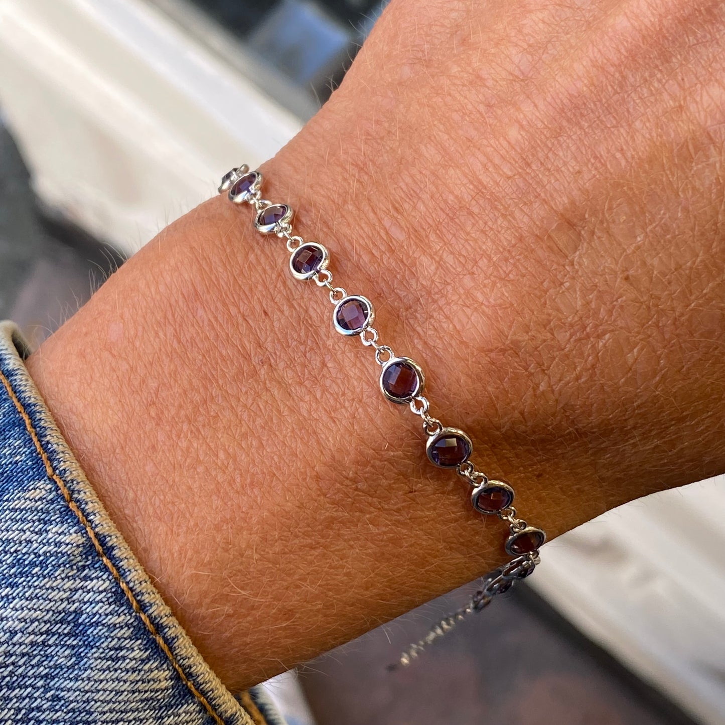 Silver Bezel Set Line Bracelet | Amethyst