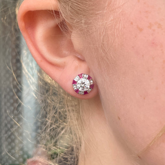 Silver Round CZ Stud Earrings | C Flawless | Ruby Red