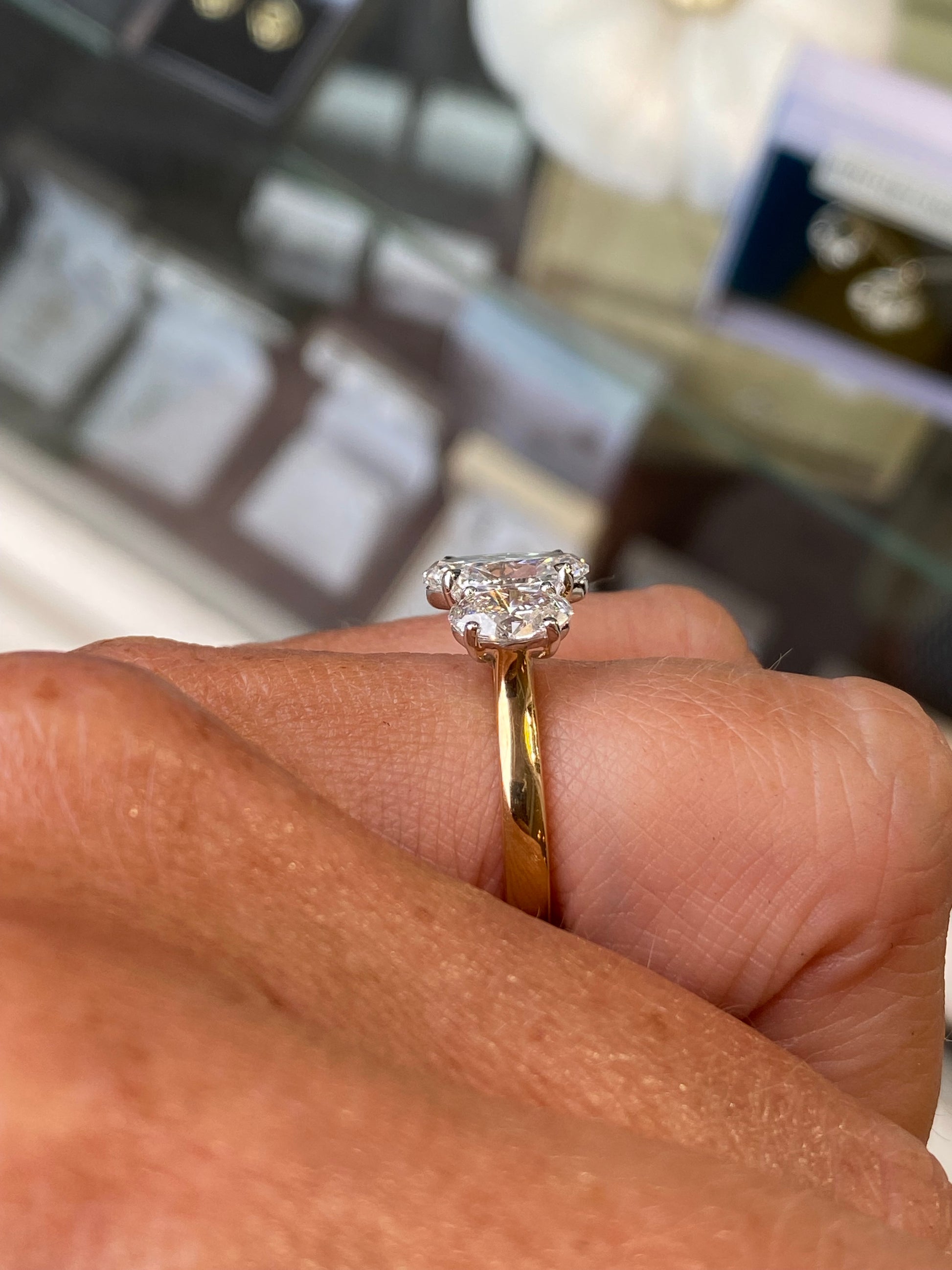 18ct Gold Oval Trilogy Engagement Ring | Lab Certificated 3.52ct - John Ross Jewellers