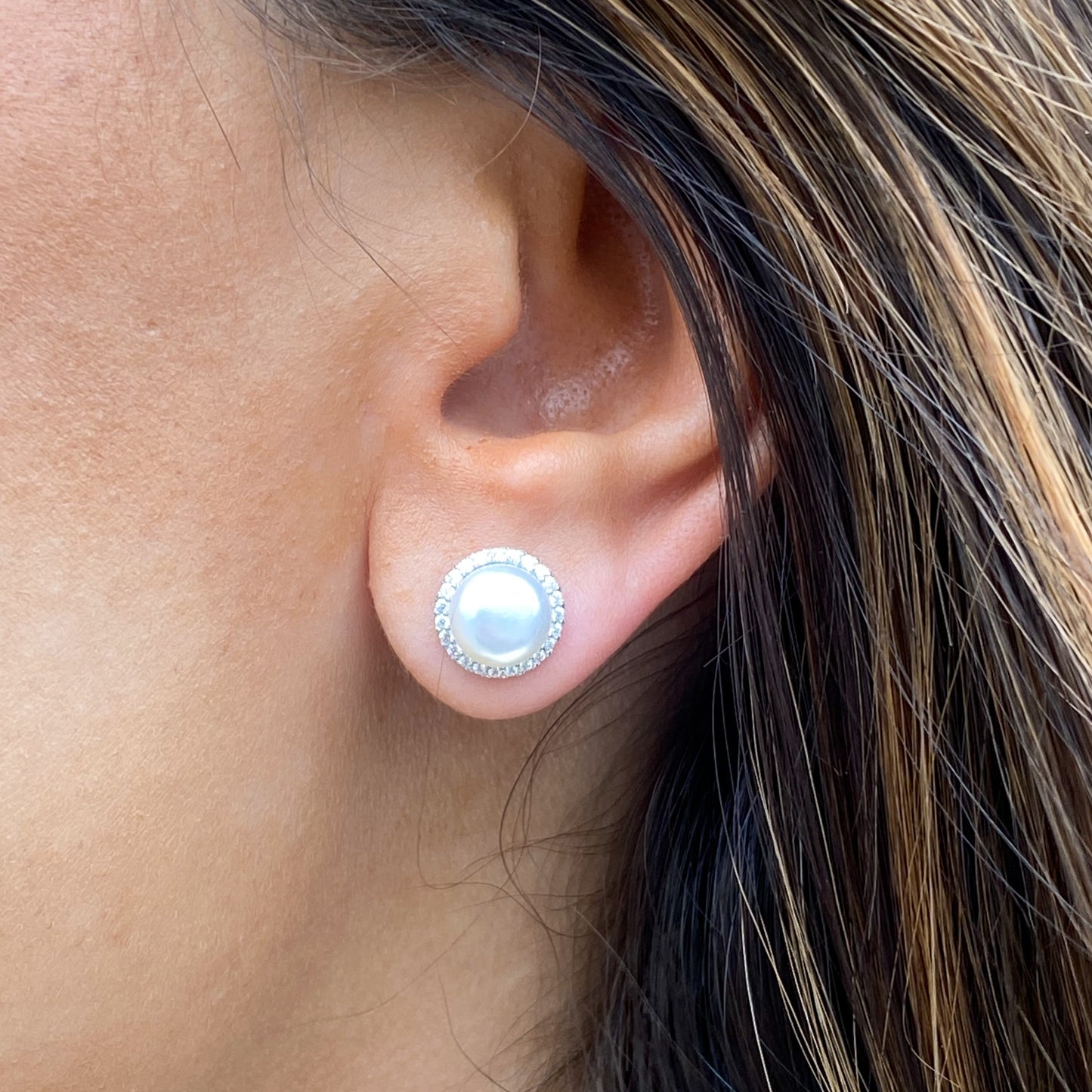 Silver Freshwater Pearl & CZ Stud Earrings - John Ross Jewellers