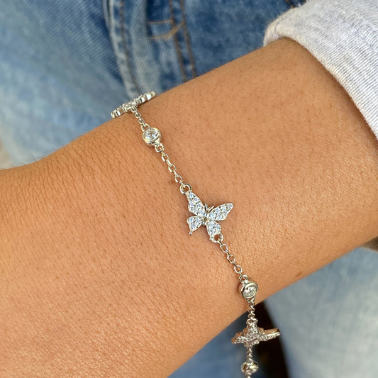 Silver CZ Bracelet | Butterflies