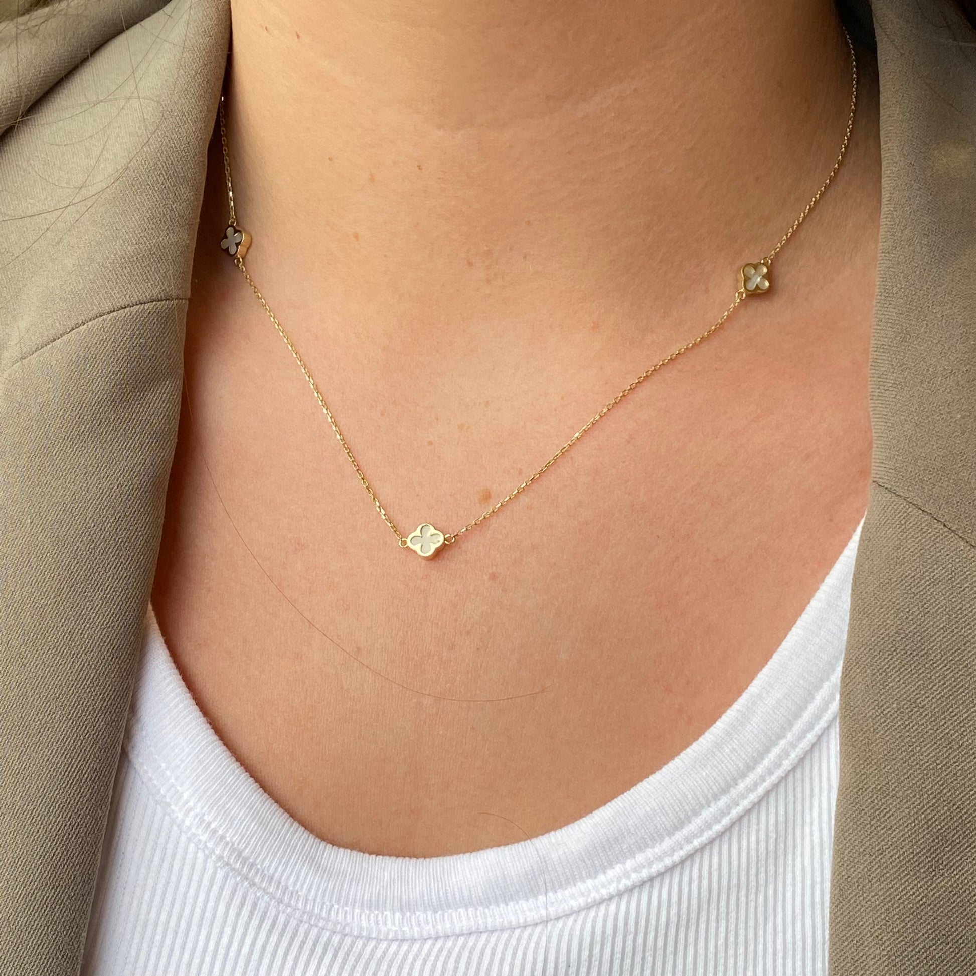 9ct Gold Mother of Pearl Quatrefoil Necklace - John Ross Jewellers