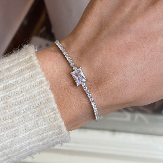 Silver Princess CZ Centrepiece Tennis Bracelet | 17+3cm - John Ross Jewellers