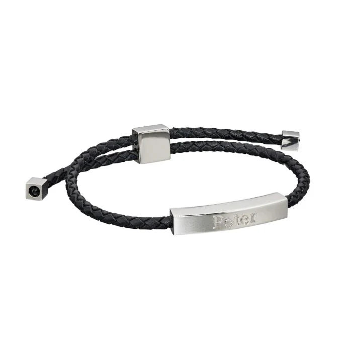 FRED BENNETT Black Leather Toggle Identity Bracelet - John Ross Jewellers