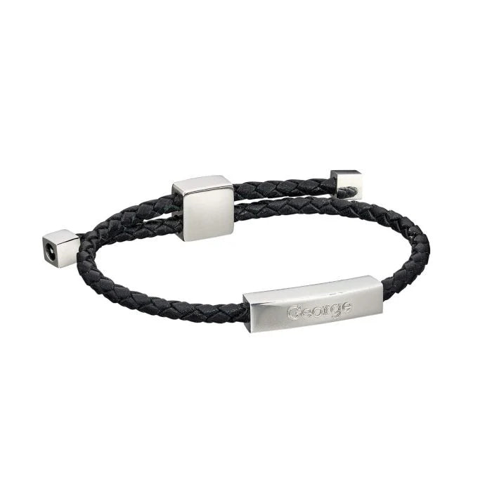 FRED BENNETT Black Leather Toggle Identity Bracelet | Childs Length - John Ross Jewellers