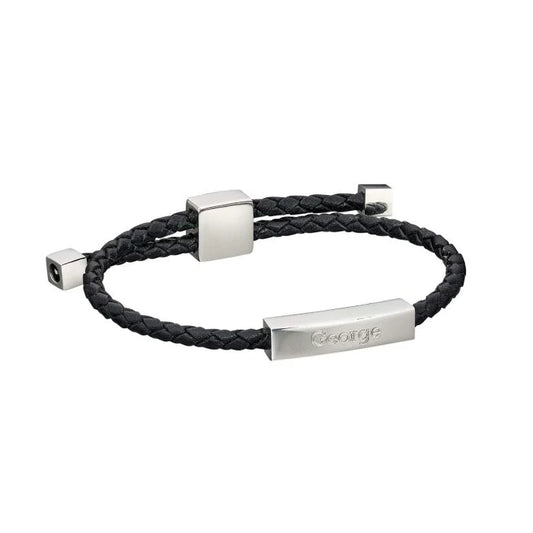 FRED BENNETT Black Leather Toggle Identity Bracelet | Childs Length - John Ross Jewellers