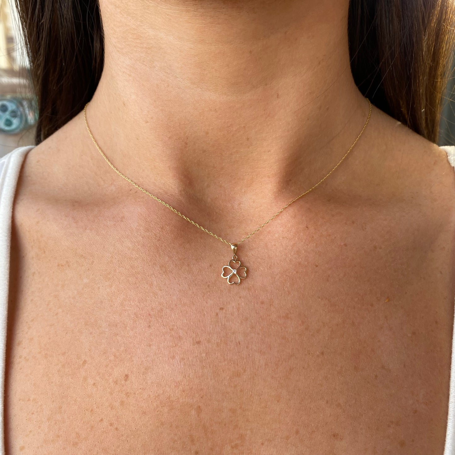 9ct Gold CZ Open Quatrefoil Necklace - John Ross Jewellers