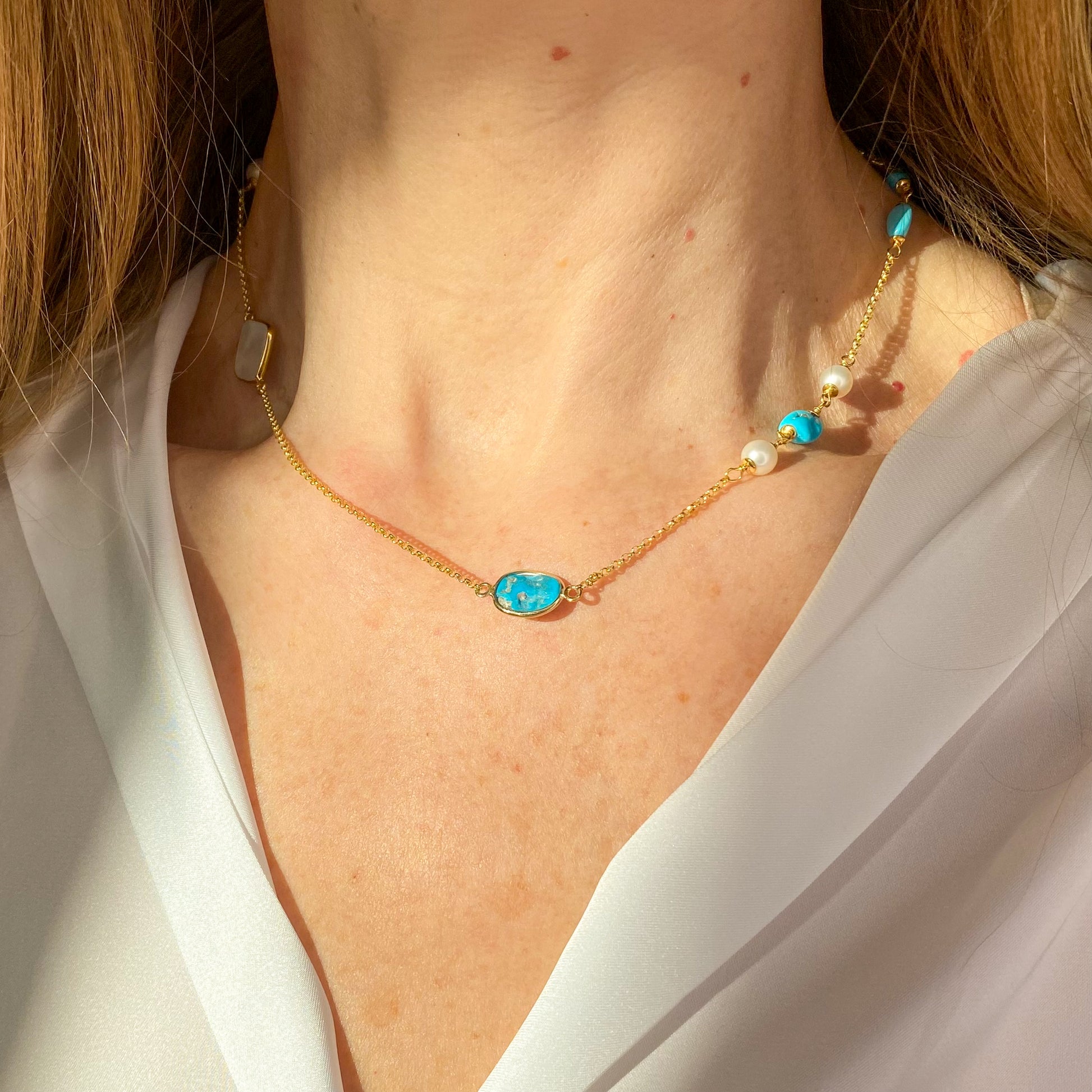 Turquoise, Pearl & Mother of Pearl Necklace | 46cm - John Ross Jewellers