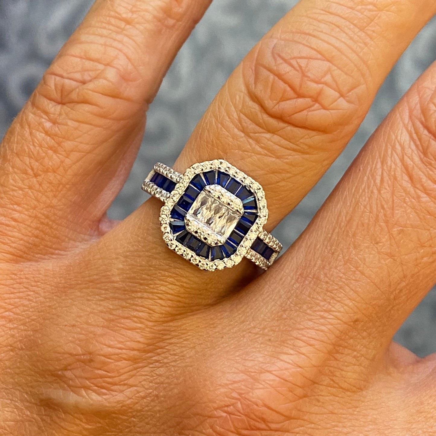 Silver Deco Dress Ring | Sapphire Blue