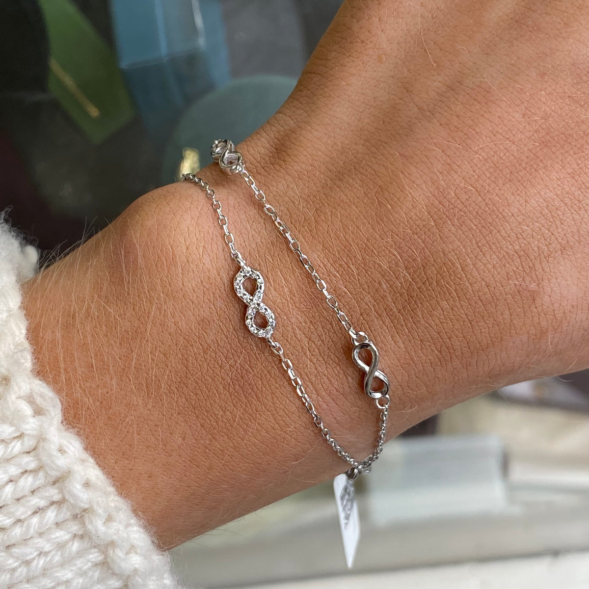 Silver CZ Infinity Double Bracelet | 17.5 + 3.5cm