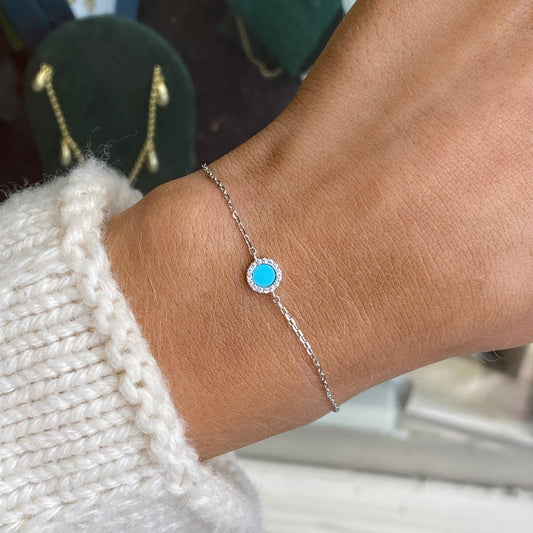 Silver Turquoise & CZ Centrepiece Bracelet | 15.3cm