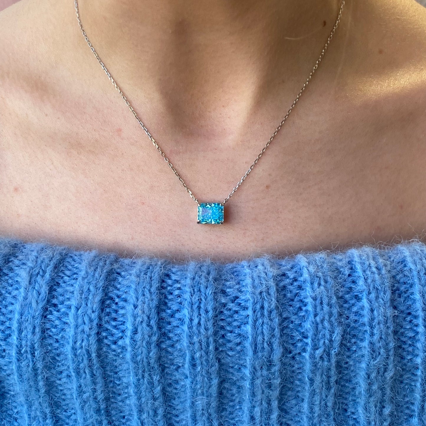 Silver Side To Side CZ Necklace | Ice Blue 40+5cm - John Ross Jewellers