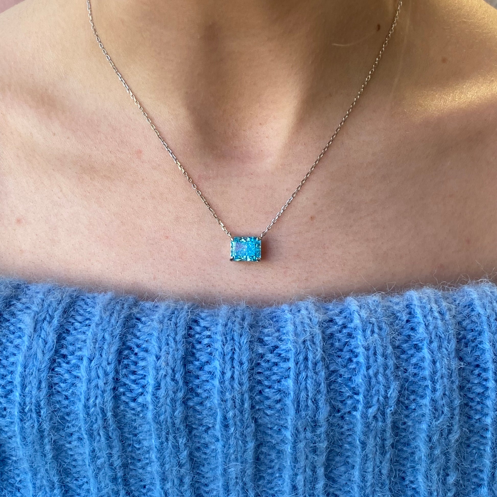 Silver Side To Side CZ Necklace | Ice Blue 40+5cm - John Ross Jewellers