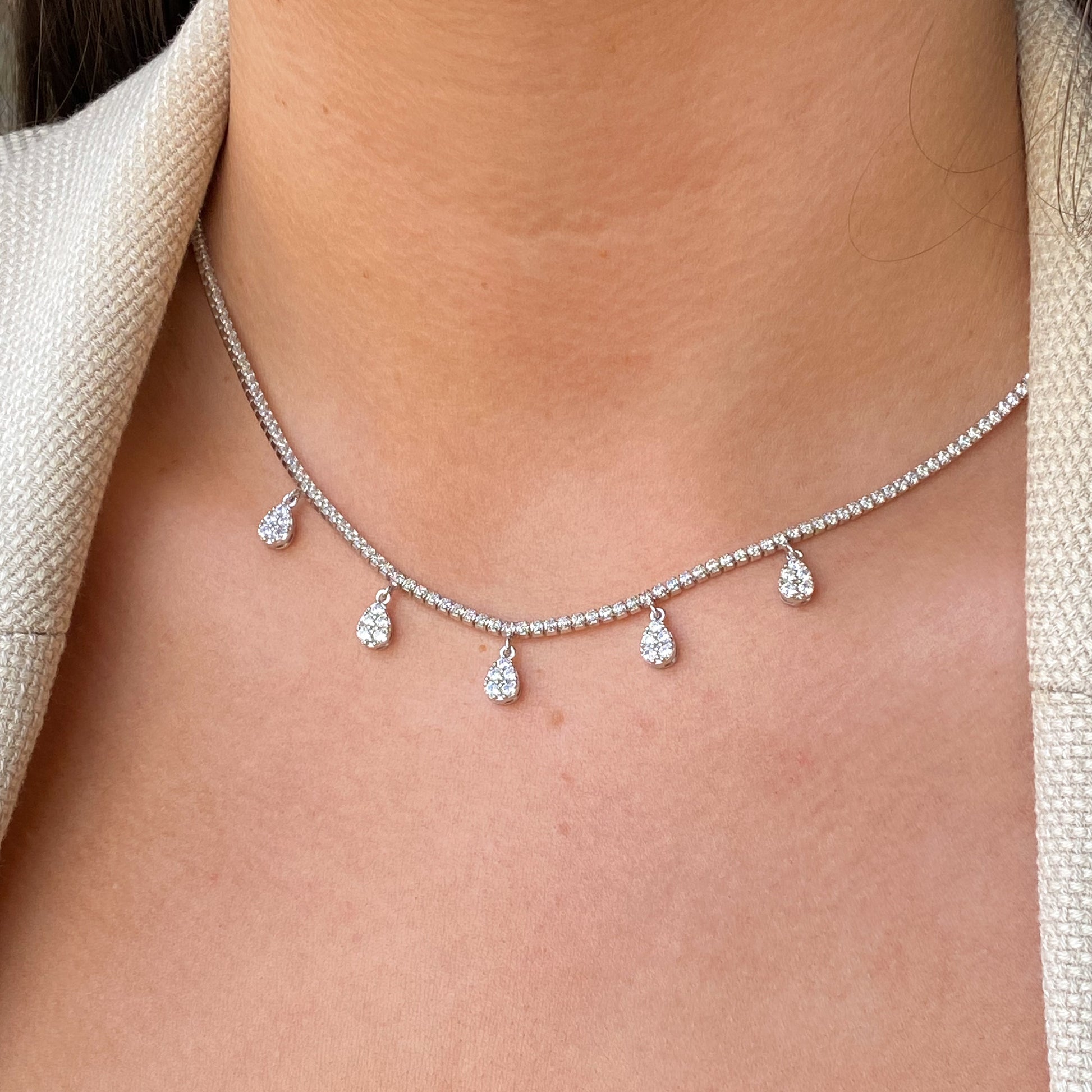 Silver CZ Fringe Line Necklace - John Ross Jewellers