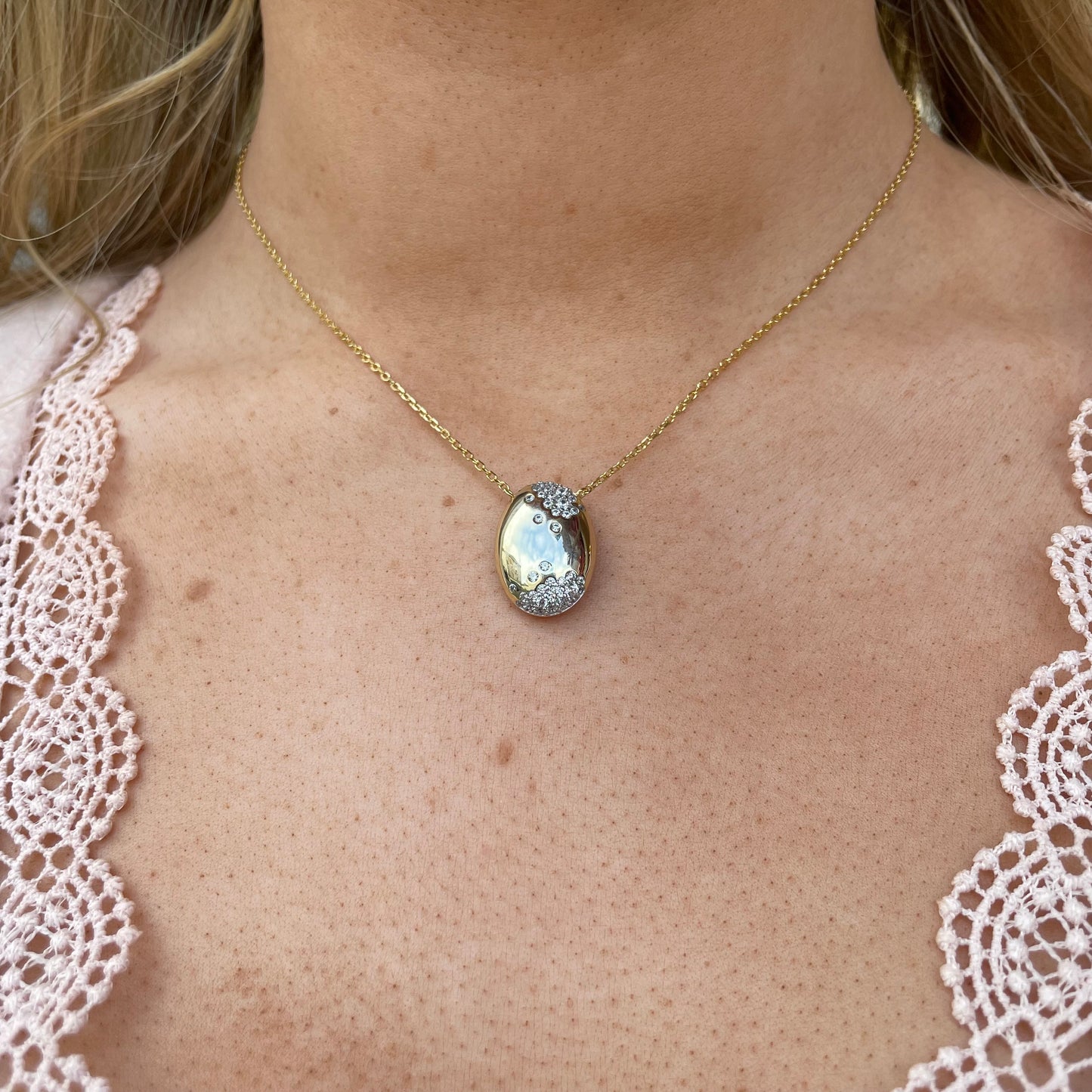 Sunshine Oval CZ Dotted Pendant Necklace | 40+5cm - John Ross Jewellers