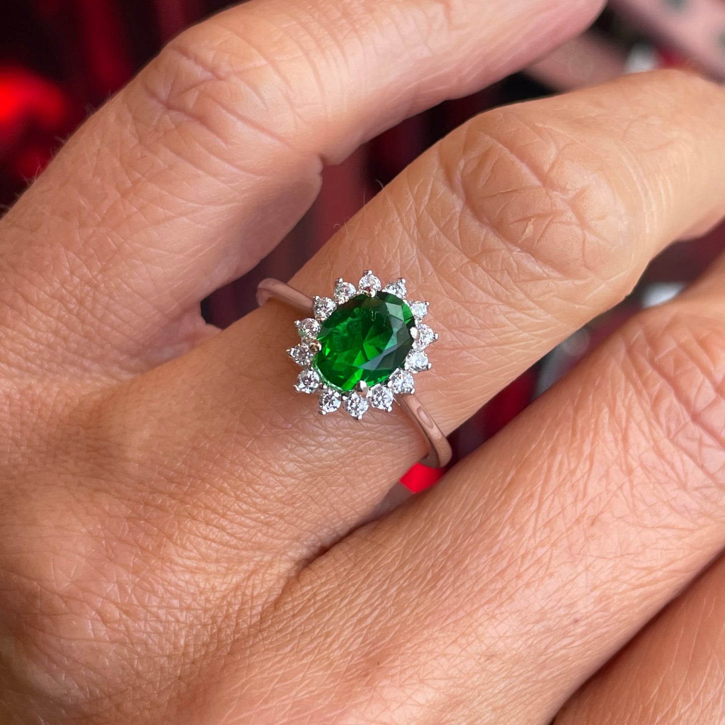 Silver Oval CZ Diana Ring | Emerald Green