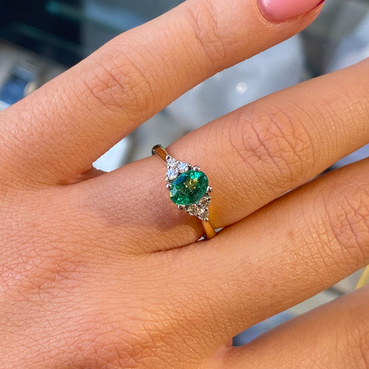 18ct Gold Emerald & Diamond Trinity Ring - John Ross Jewellers