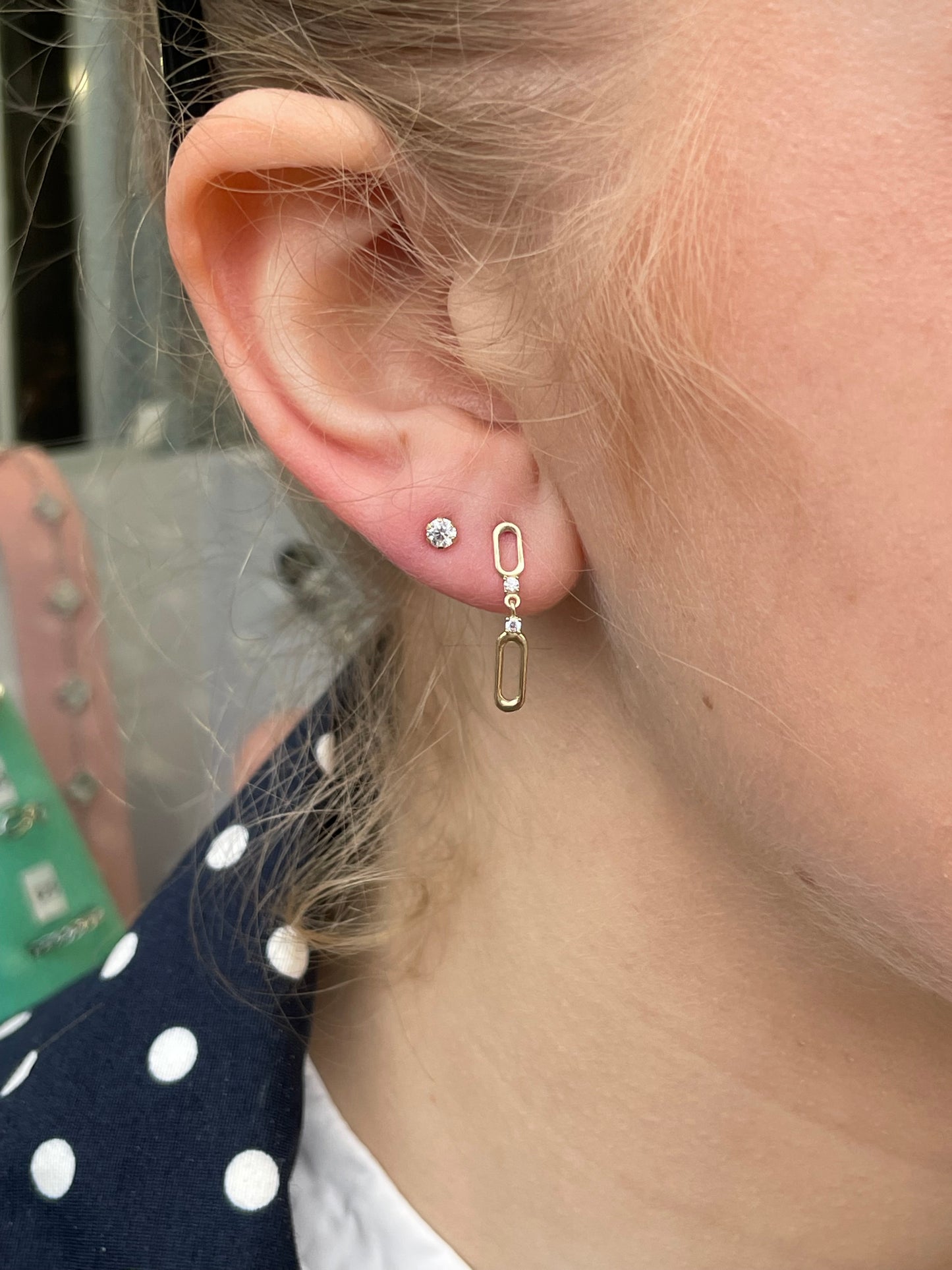 9ct Gold CZ Paper Link Drop Earrings