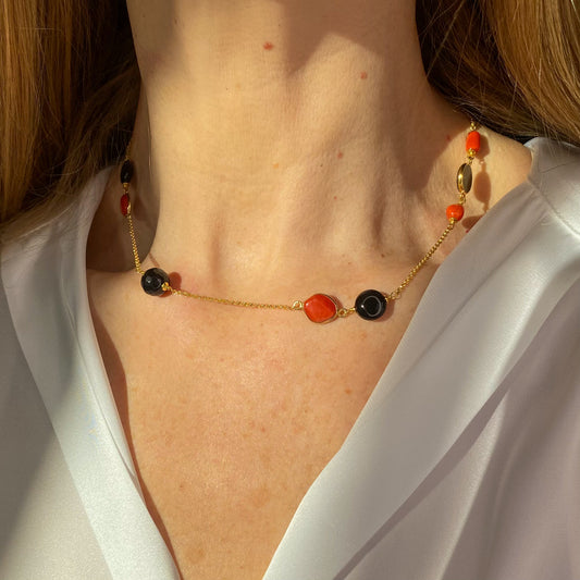 Natural Beauty - Red Coral & Onyx Necklace | 46cm - John Ross Jewellers