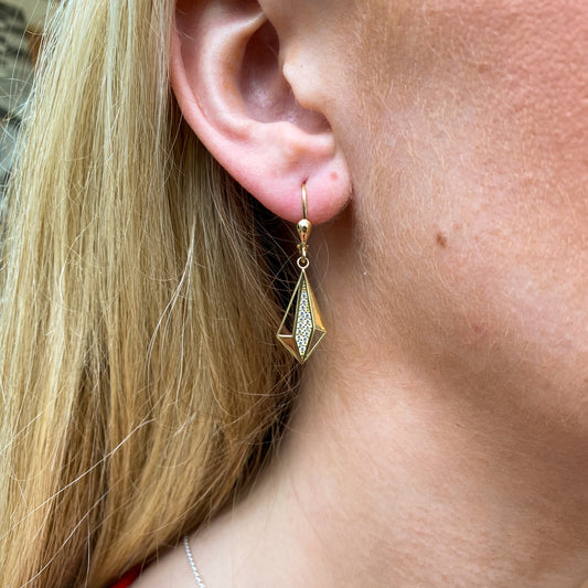 9ct Gold CZ Kite Drop Earrings | German Wires - John Ross Jewellers