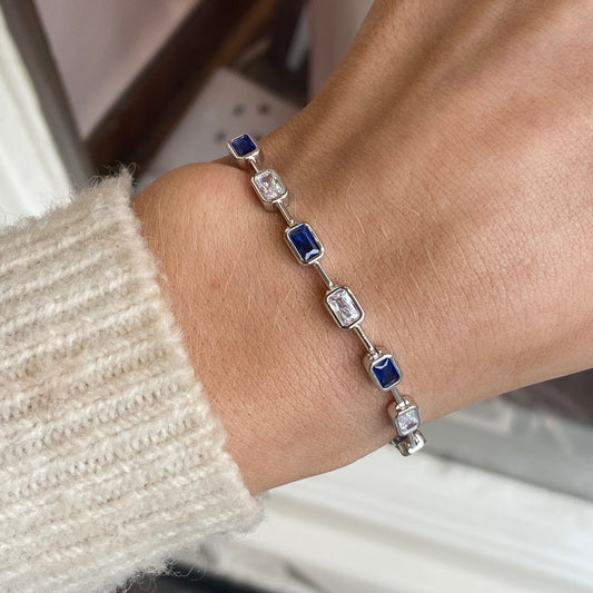 Silver Blue Cut CZ Tennis Bracelet | 17+3cm - John Ross Jewellers
