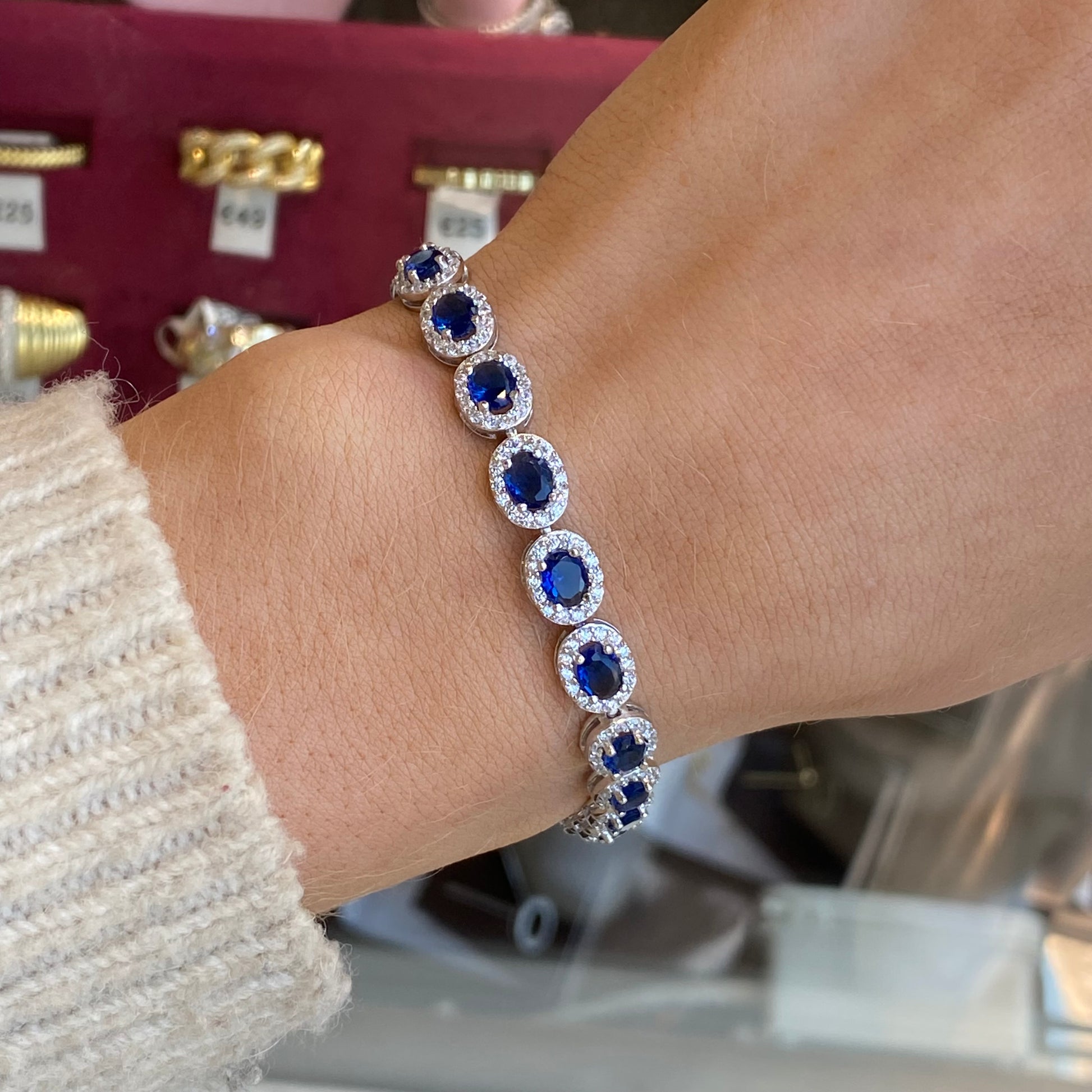 Silver Oval CZ Garland Bracelet | Sapphire Blue - John Ross Jewellers