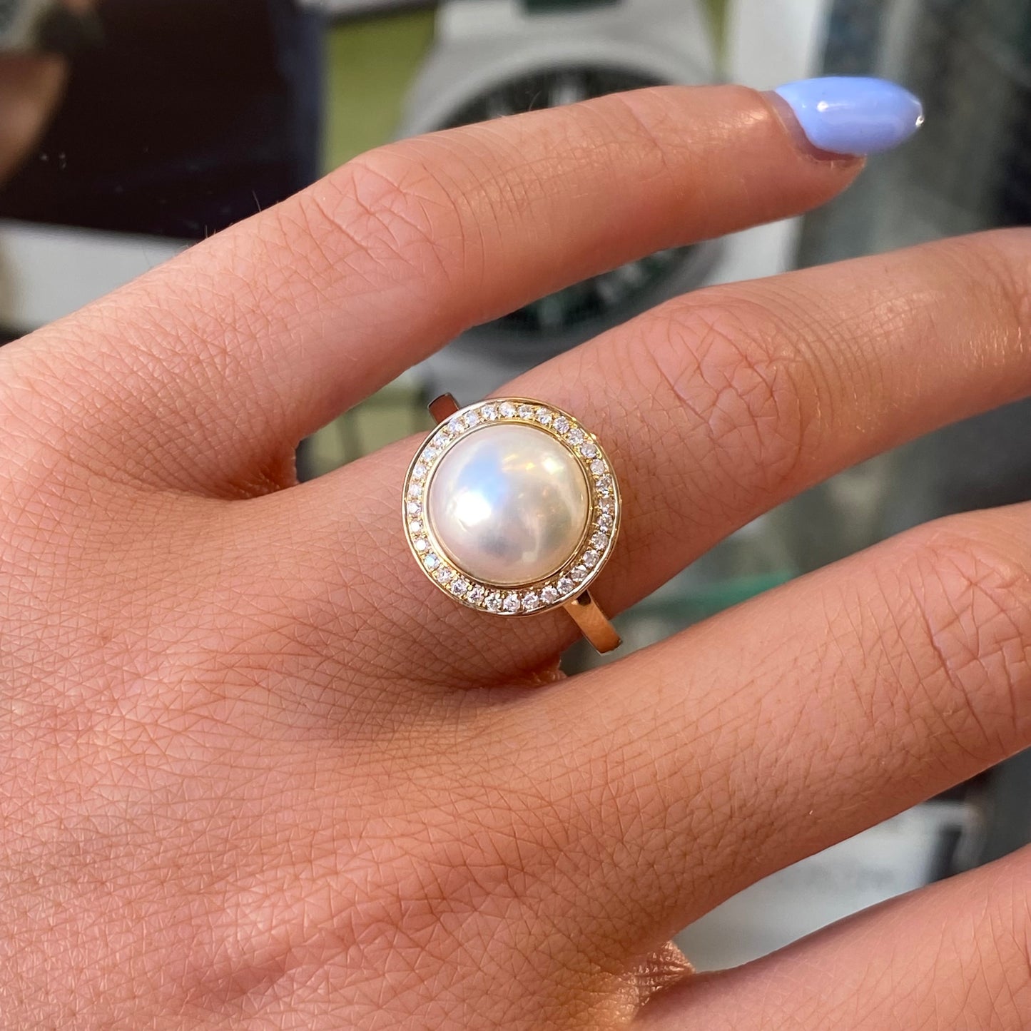 9ct Gold Mabe Pearl & Diamond Ring - John Ross Jewellers