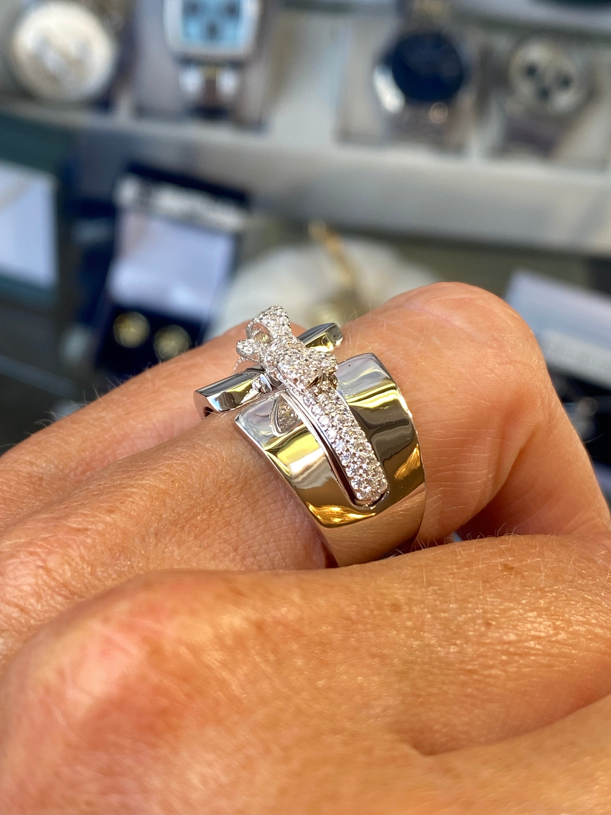 Silver CZ Statement Bow Band Ring - John Ross Jewellers