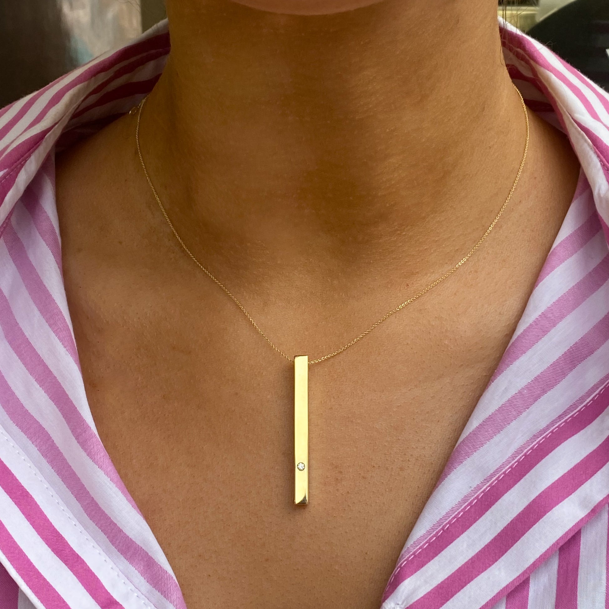 9ct Gold Diamond Bar Pendant Necklace - John Ross Jewellers
