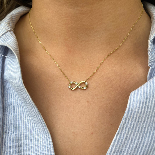 9ct Gold CZ Infinity Necklace - John Ross Jewellers