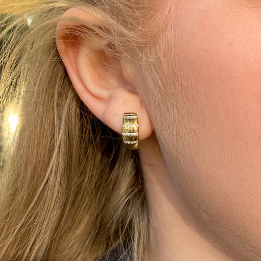 9ct Gold CZ Chunky Huggie Hoop Earrings - John Ross Jewellers
