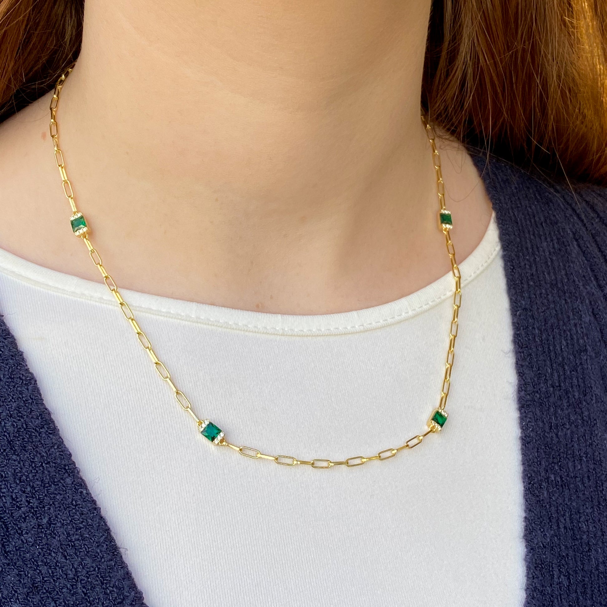 Sunshine Green & White CZ Paperlink Necklace | 42+5cm - John Ross Jewellers