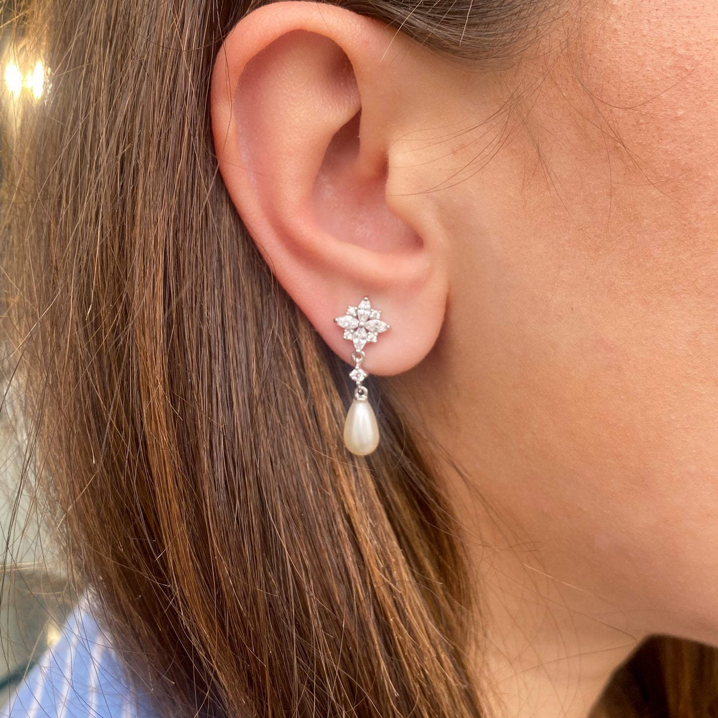 Silver Snowflake CZ Pearl Drop Earrings - John Ross Jewellers