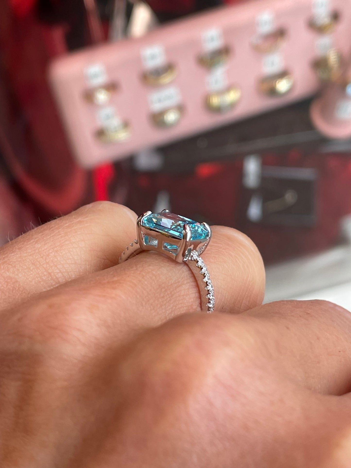 Silver Side to Side Solitaire Ring  | Vivid Blue - John Ross Jewellers