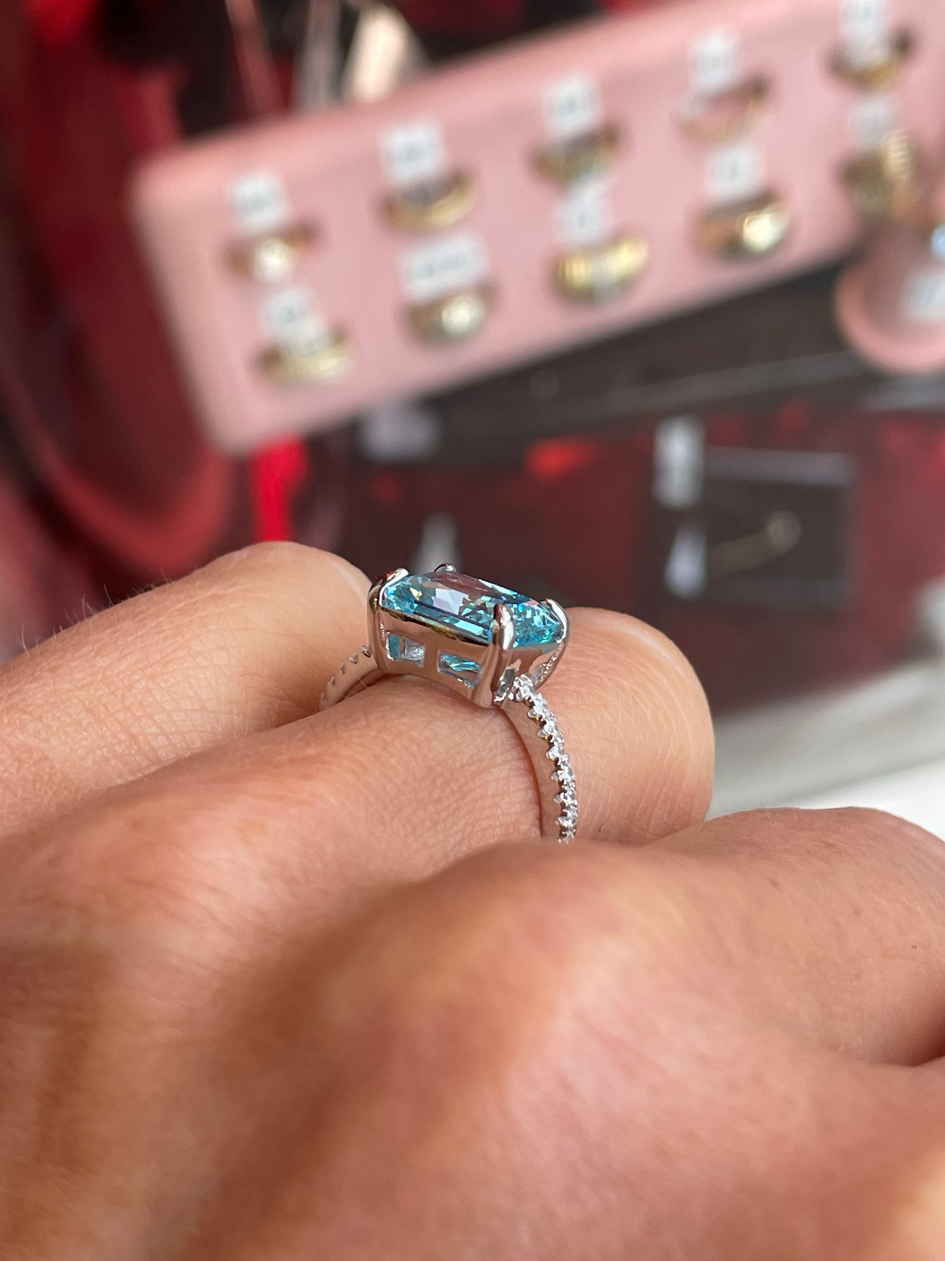 Silver Side to Side Solitaire Ring  | Vivid Blue - John Ross Jewellers